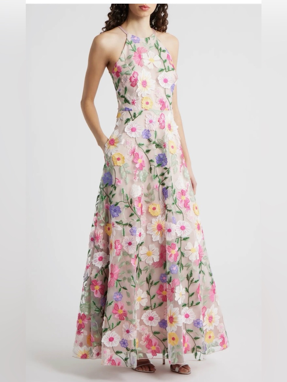 Embroidered Sleeveless Gown Eliza J